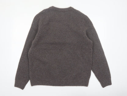 Marks and Spencer Men's Brown Wool Blend Crew Neck Diamond Knit Jumper XL
