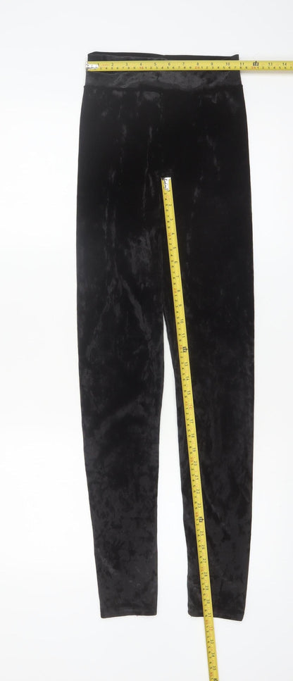 PrettyLittleThing Womens Black Velvet Leggings Size 8