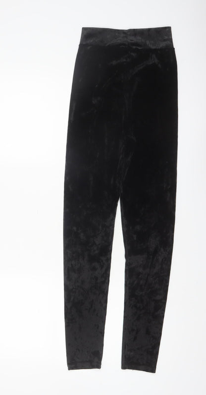 PrettyLittleThing Womens Black Velvet Leggings Size 8