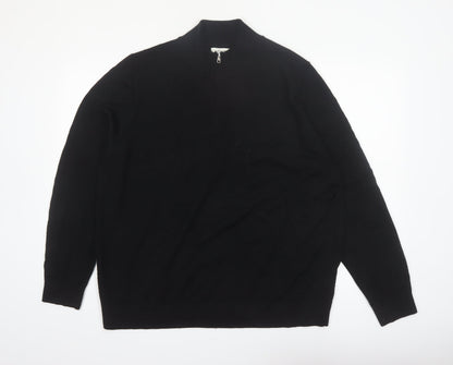 Marks and Spencer Autograph Men's Black 2XL Merino Wool 1/2 Zip Jumper