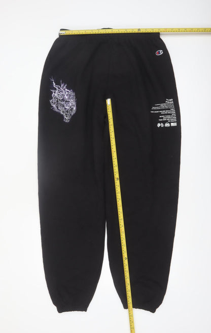 Champion Men's Black XL Fleece Sweatpants with Logo Print