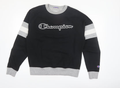 Champion Men's Black Grey Pullover Sweatshirt M Logo Sports Style