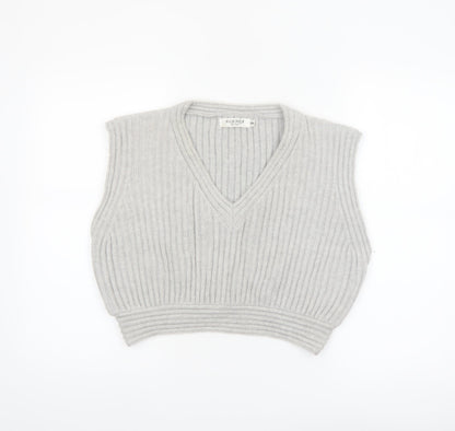 Elenza By L&L Women's Grey Sleeveless V-Neck Knit Vest Jumper S