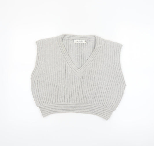 Elenza By L&L Women's Grey Sleeveless V-Neck Knit Vest Jumper S