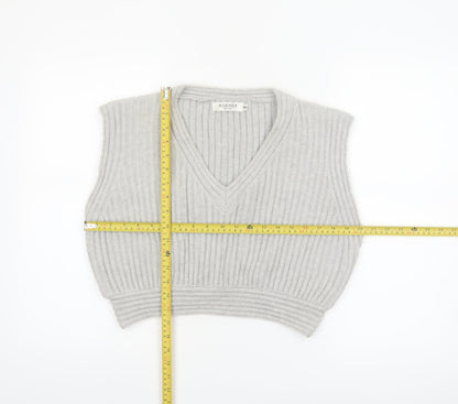 Elenza By L&L Women's Grey Sleeveless V-Neck Knit Vest Jumper S