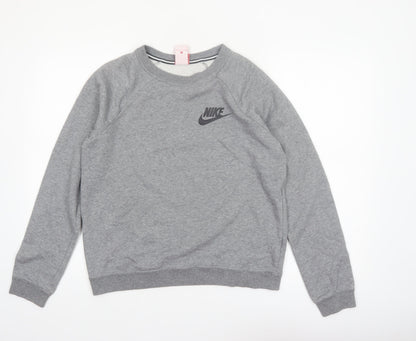 Nike Women Grey Small Pullover Sweatshirt Crew Neck Long Sleeve