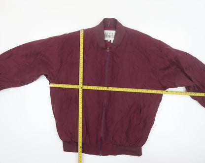 City Streets Men's Red Silk Bomber Jacket Size S Full Zip Casual