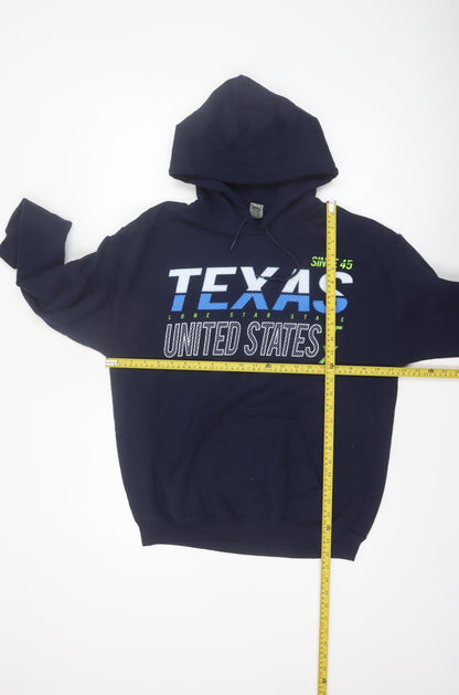 Gildan Men's Blue Texas USA Graphic Pullover Hoodie Medium