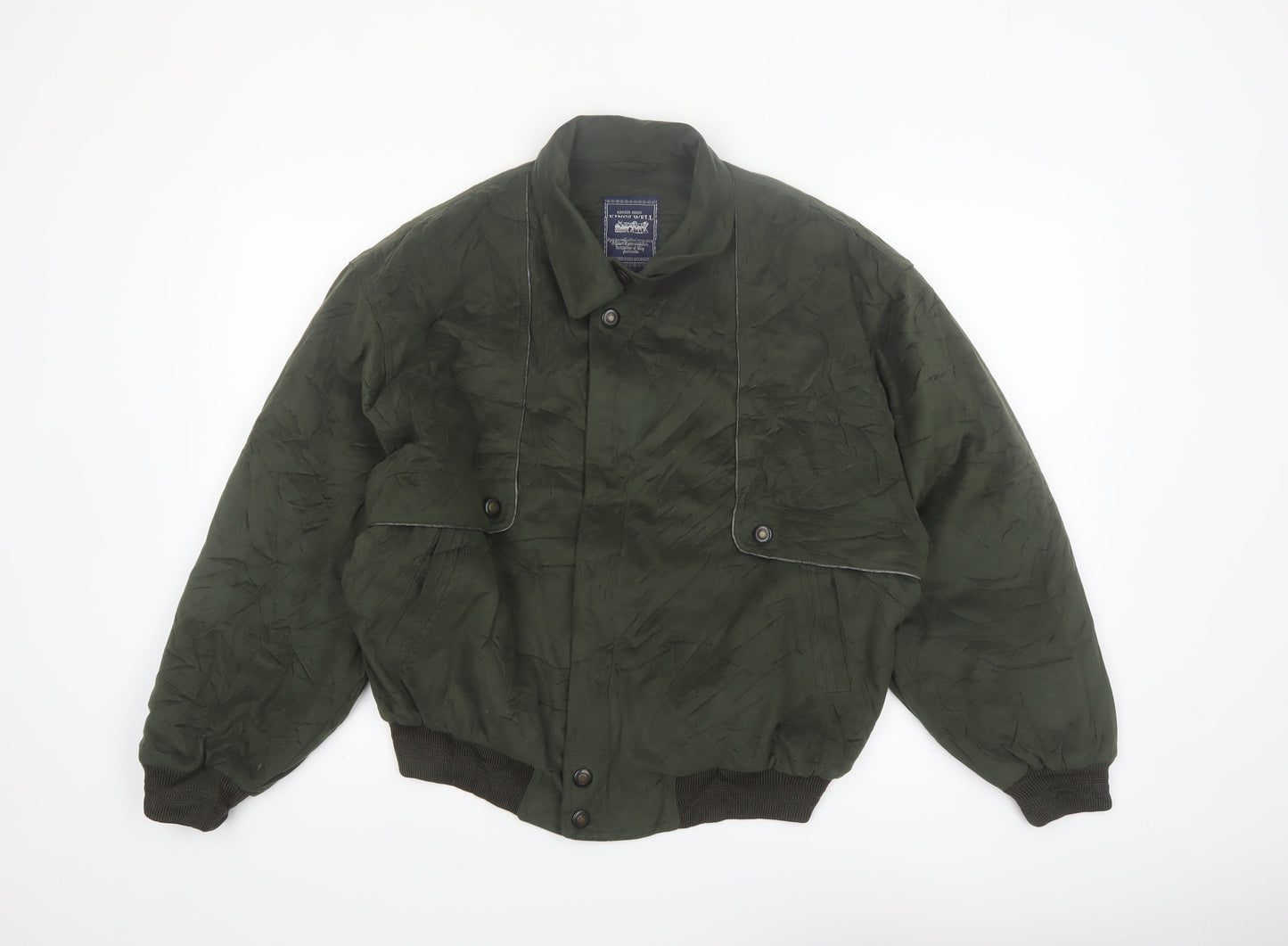 Kings Well Men's Green Bomber Jacket L Full Zip Casual Style