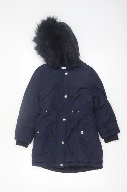 Bluezoo Girls Blue Hooded Fur Trim Winter Parka Coat 8-9 Years