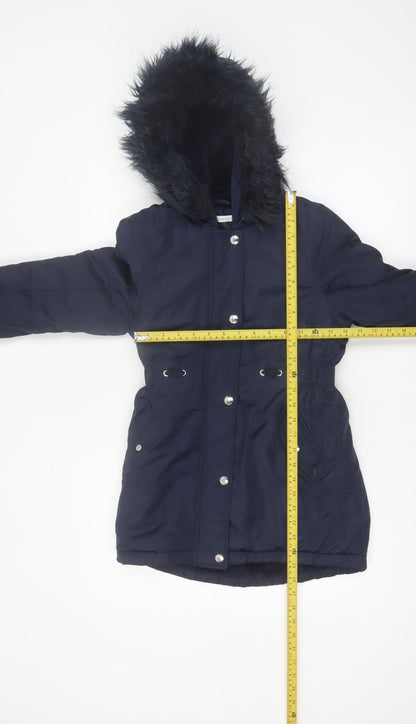 Bluezoo Girls Blue Hooded Fur Trim Winter Parka Coat 8-9 Years