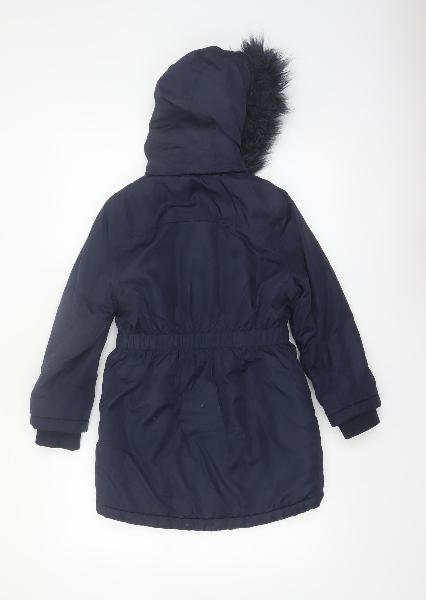 Bluezoo Girls Blue Hooded Fur Trim Winter Parka Coat 8-9 Years
