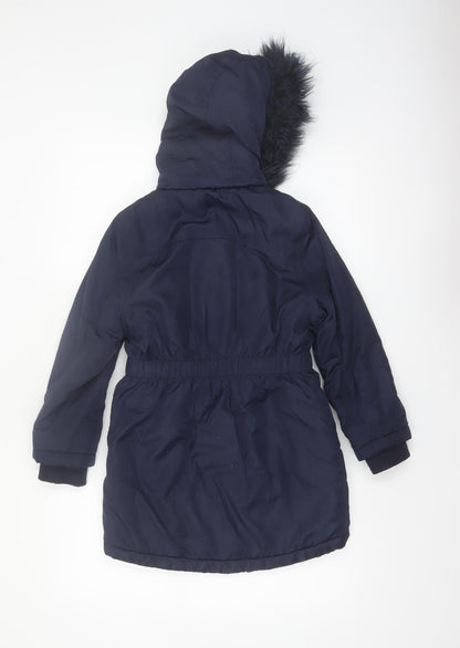 Bluezoo Girls Blue Hooded Fur Trim Winter Parka Coat 8-9 Years