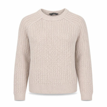 Dorothy Perkins Women Beige Cable-Knit Jumper Size 12 Acrylic Crew Neck