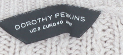 Dorothy Perkins Women Beige Cable-Knit Jumper Size 12 Acrylic Crew Neck