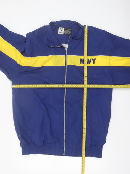 Navy Mens Blue Yellow XL Windbreaker Jacket Nylon Full Zip
