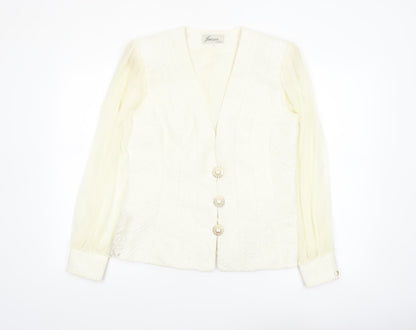 Lorellana Women’s Ivory Long Sleeve Beaded Button Blouse Size 8