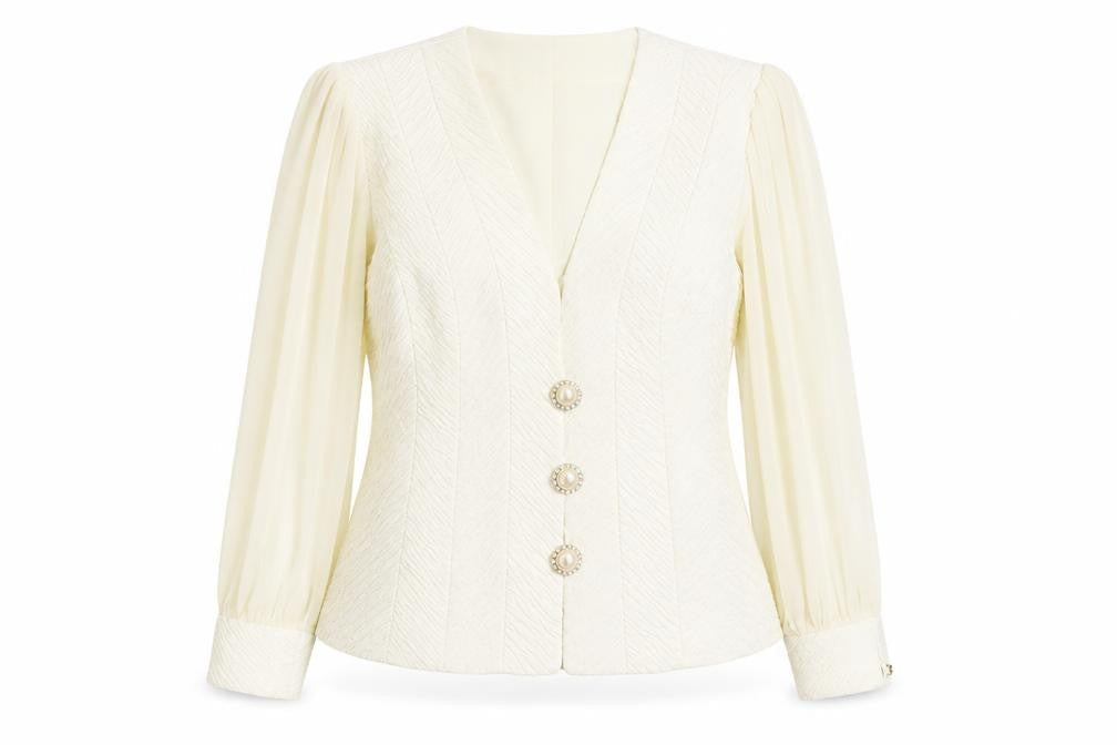 Lorellana Women’s Ivory Long Sleeve Beaded Button Blouse Size 8