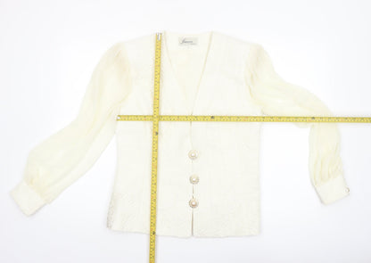 Lorellana Women’s Ivory Long Sleeve Beaded Button Blouse Size 8