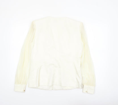 Lorellana Women’s Ivory Long Sleeve Beaded Button Blouse Size 8