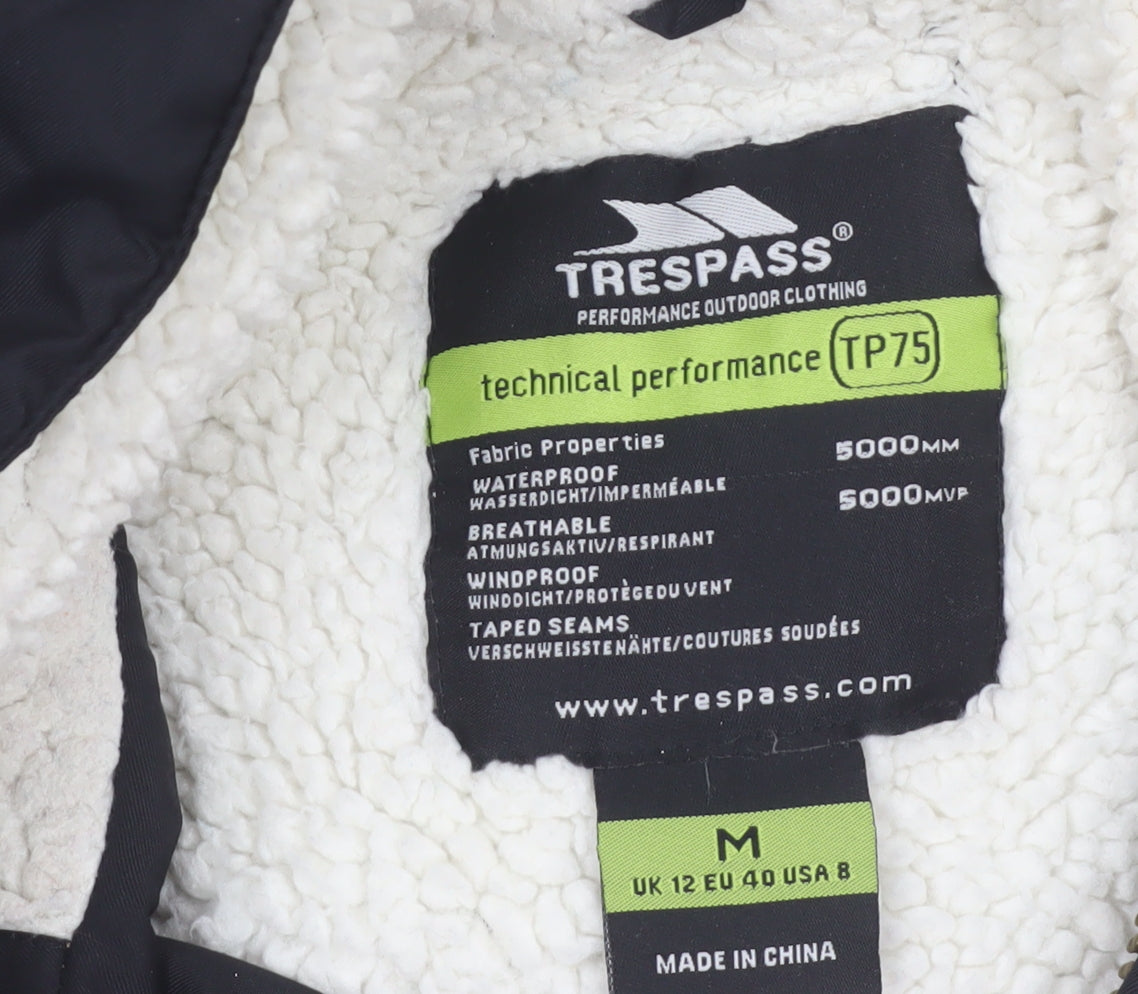 Trespass Womens Black Waterproof Parka Coat UK 12 Hooded Long