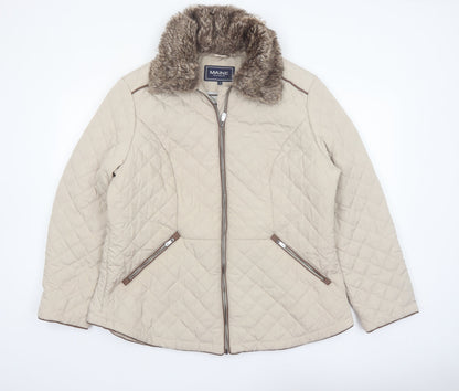 Maine New England Women's Beige Quilted Jacket Size 20 Faux Fur Collar