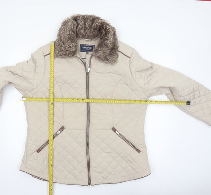 Maine New England Women's Beige Quilted Jacket Size 20 Faux Fur Collar