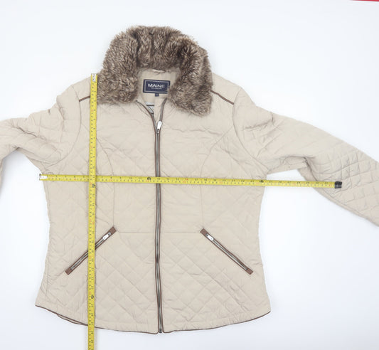 Maine New England Women's Beige Quilted Jacket Size 20 Faux Fur Collar