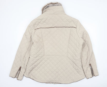 Maine New England Women's Beige Quilted Jacket Size 20 Faux Fur Collar