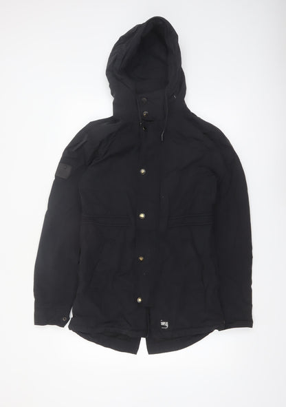 Superdry Women's Black Parka Jacket Size S Hooded Water Resistant