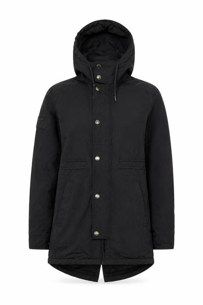 Superdry Women's Black Parka Jacket Size S Hooded Water Resistant