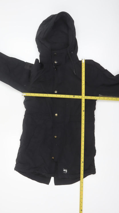 Superdry Women's Black Parka Jacket Size S Hooded Water Resistant