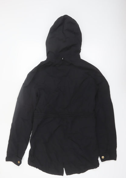 Superdry Women's Black Parka Jacket Size S Hooded Water Resistant