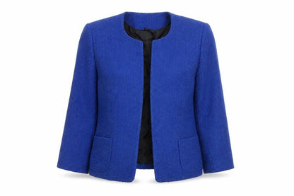 Precis Women's Blue Bouclé Cropped Blazer Jacket UK 14