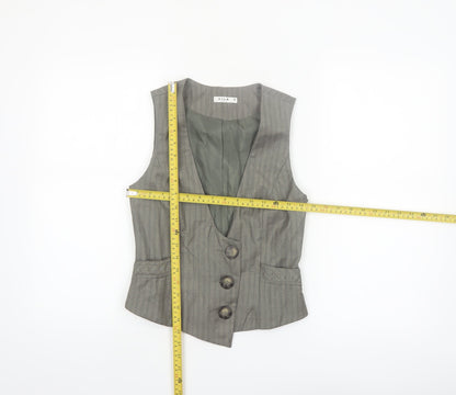 Vila Women’s Grey Pinstripe Waistcoat Size S Lined Belted