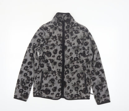 Tu Women's Grey Leopard Print Fleece Zip Jacket Size 8
