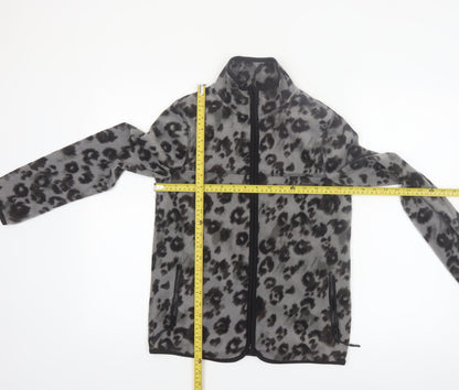 Tu Women's Grey Leopard Print Fleece Zip Jacket Size 8