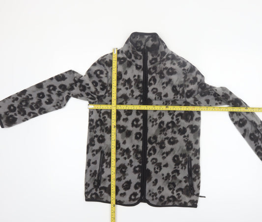 Tu Women's Grey Leopard Print Fleece Zip Jacket Size 8
