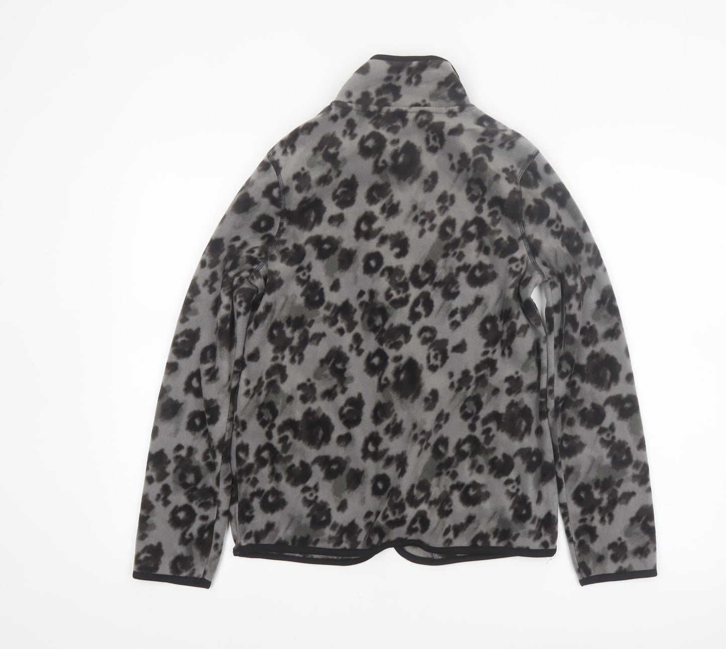 Tu Women's Grey Leopard Print Fleece Zip Jacket Size 8