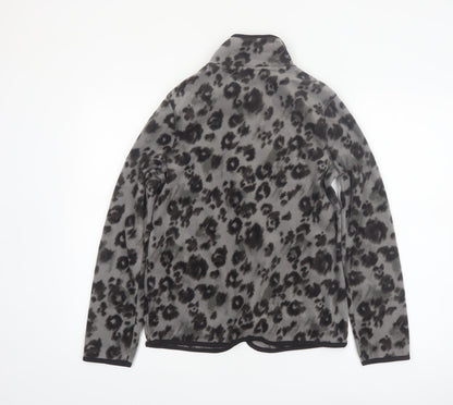 Tu Women's Grey Leopard Print Fleece Zip Jacket Size 8