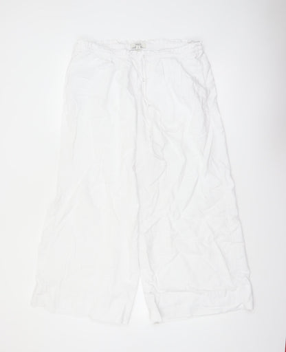 Marks and Spencer Women’s White Linen Blend Wide-Leg Trousers Size 16 X Short
