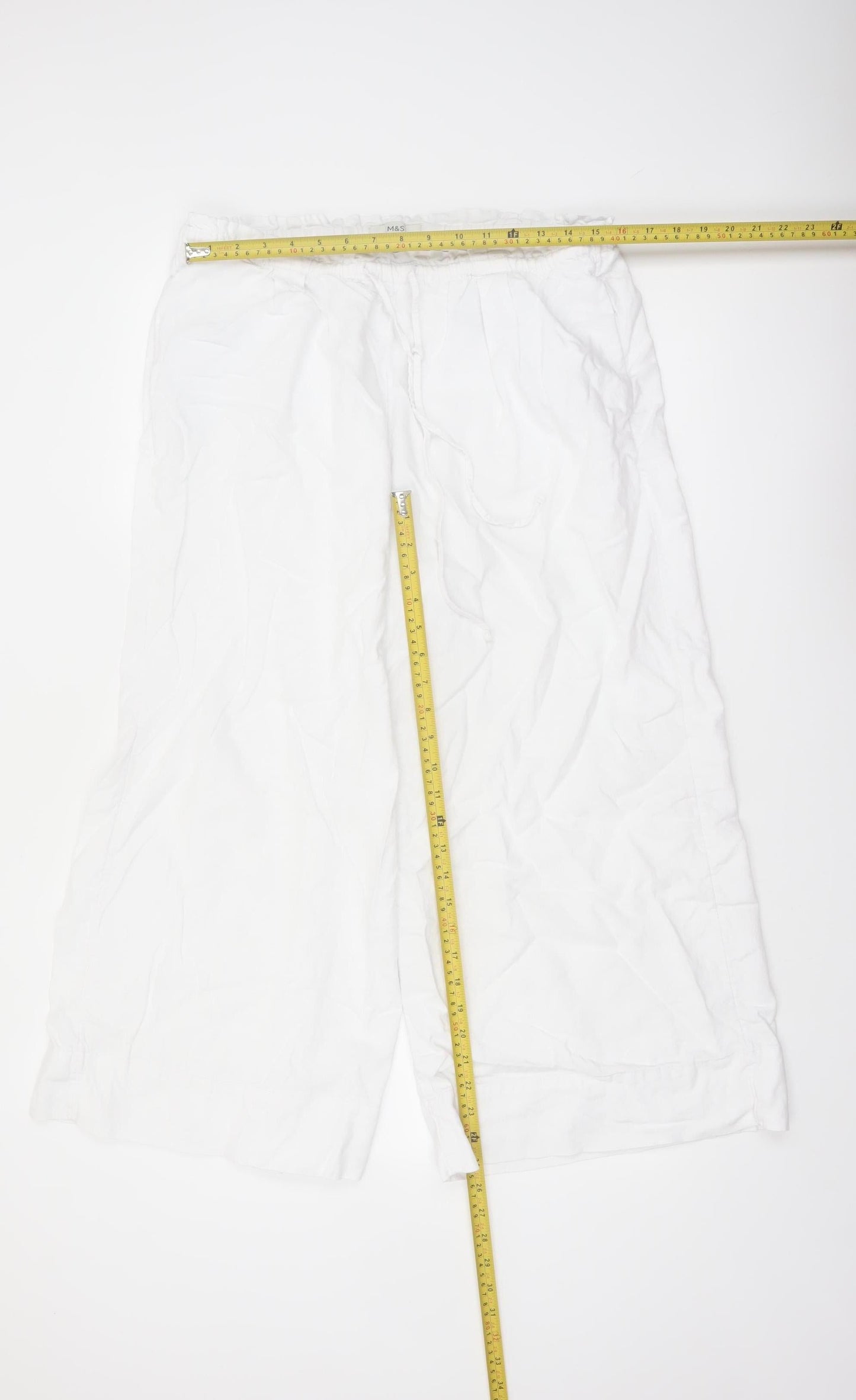 Marks and Spencer Women’s White Linen Blend Wide-Leg Trousers Size 16 X Short