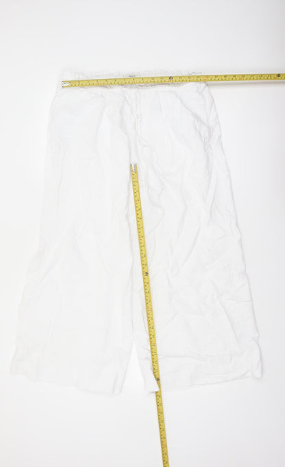 Marks and Spencer Women’s White Linen Blend Wide-Leg Trousers Size 16 X Short