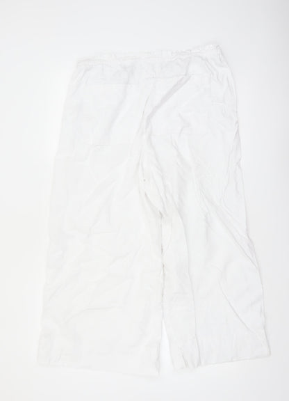 Marks and Spencer Women’s White Linen Blend Wide-Leg Trousers Size 16 X Short