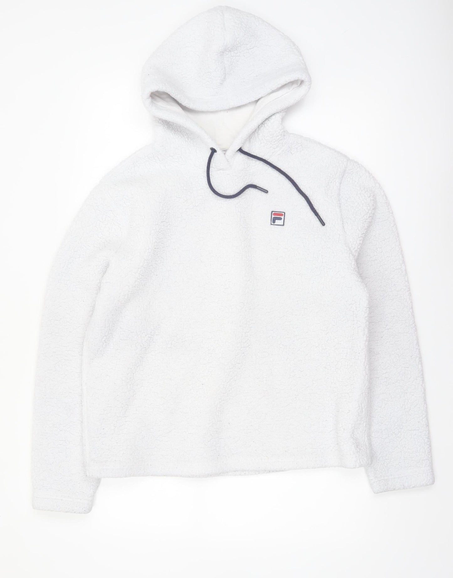 FILA Women White Fleece Pullover Hoodie Size M Relaxed Fit