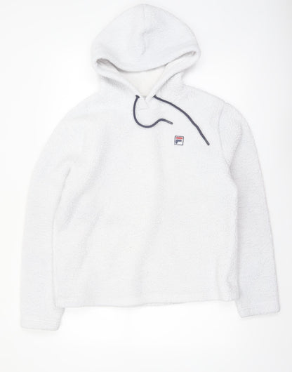 FILA Women White Fleece Pullover Hoodie Size M Relaxed Fit