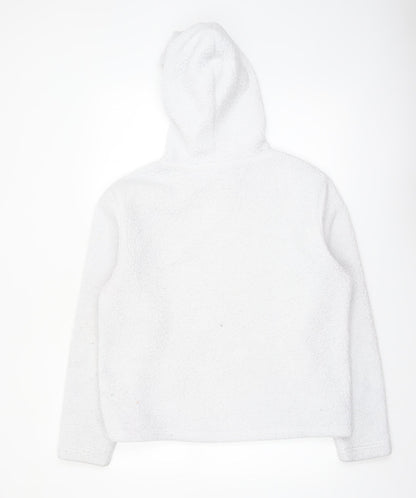 FILA Women White Fleece Pullover Hoodie Size M Relaxed Fit