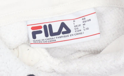 FILA Women White Fleece Pullover Hoodie Size M Relaxed Fit