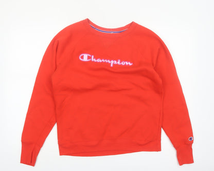 Champion Womens Red Pullover Sweatshirt Medium Logo Crew Neck