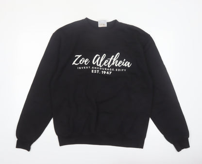 Champion Men's Black Crew Neck Sweatshirt M Cotton Blend Graphic Print